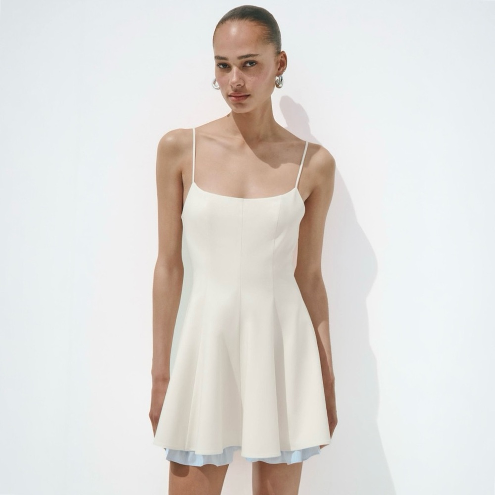 ZARA White & Blue Stripe Trim Formal Bridal Graduation Prom Mini Dress XXL NWT!